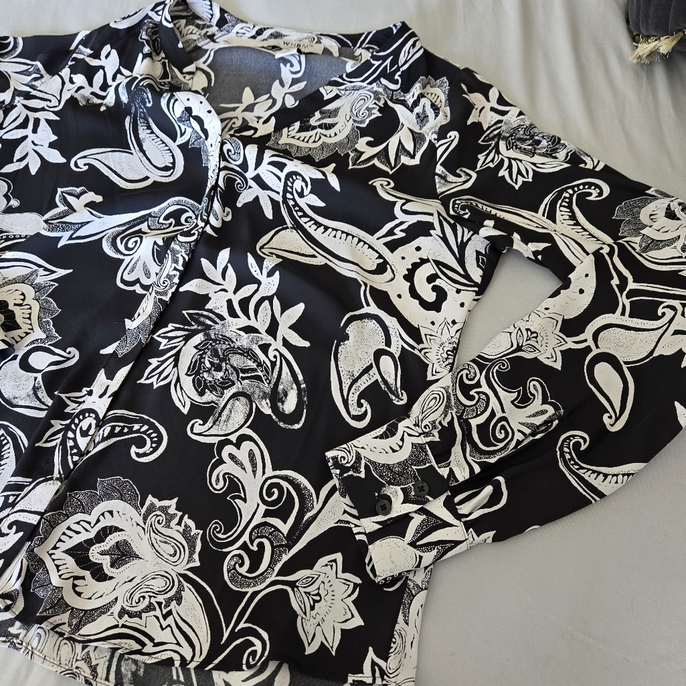 Black and White Paisley Long Sleeve Shirt